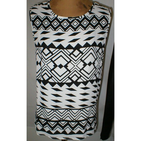 New Womens Medium Minx USA made Blouse Top White Black Sleeveless Open Back Slit - Picture 1 of 9
